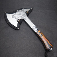 Outdoor Mountain Camping Axe Wolf Carved Wood Handle