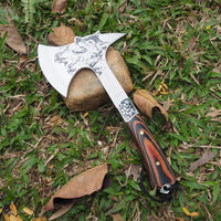 Outdoor Mountain Camping Axe Wolf Carved Wood Handle