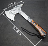 Outdoor Mountain Camping Axe Wolf Carved Wood Handle