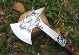 Outdoor Mountain Camping Axe Wolf Carved Wood Handle